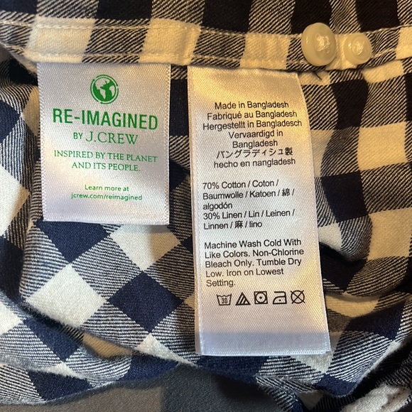 J. Crew Navy Gingham, Cotton-Linen Twill Shirt - Picture 3 of 3